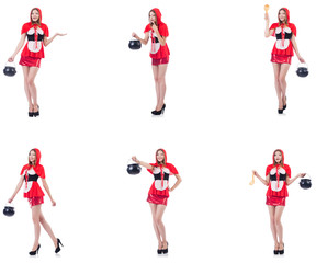 Young woman with pot isolated on white  