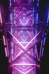 Structure of ferris wheel with lights at rainy night in Osaka bay, Japan
