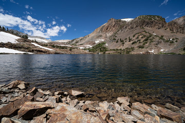 Lake Helen along the 20 Lakes Basin hiking trail in the Eastern Sierra Nevada Mountains of California