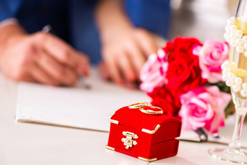 Wedding ceremony with wife and husband