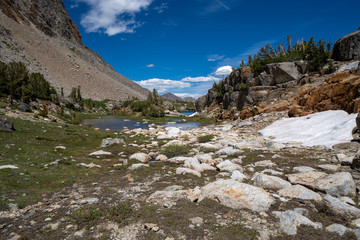 20 Lakes Basin backpacking and wilderness hiking the California Eastern Sierra Nevada Mountains in the summer.
