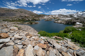 Naklejka na ściany i meble 20 Lakes Basin backpacking and wilderness hiking the California Eastern Sierra Nevada Mountains in the summer.