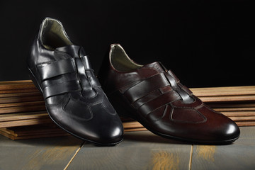 black leather shoes isolated on white background