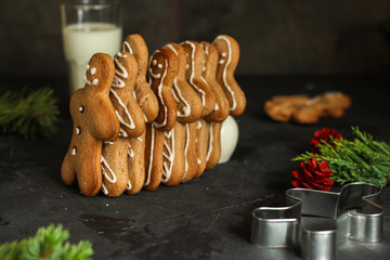gingerbread man - handmade baking (dessert cookies). happy new year. food background