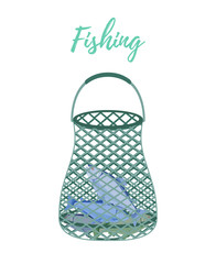 Vector cartoon fishnet, scoop-net for fishing