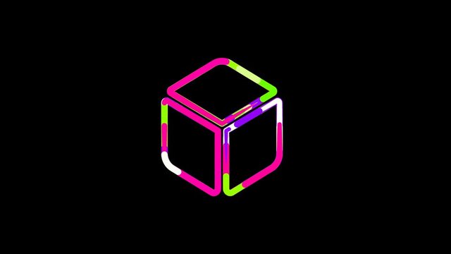Circles gather in symbol dice d6. After it crumbles in a line and moves to the camera. Alpha channel black