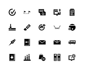 20 icons related to steps complete, Archives, Application Form, Bars, Book and apple, School Bus, Eraser signs. Vector illustration isolated on white background.