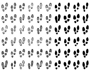 Black prints of shoes on a white background, vector