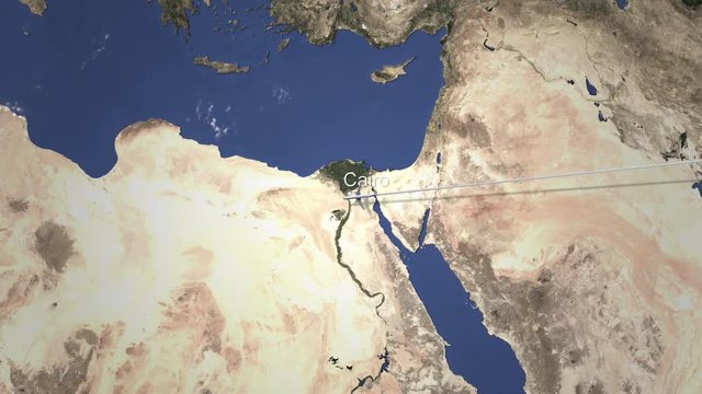 Commercial plane arrives to Cairo, Egypt, 3D animation
