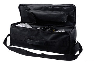 Naklejka premium A bag for hookah with hookah isolated on white background. Eastern water pipe smok on white background