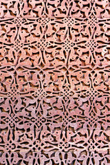 Detail of intricate stone carving in courtyard of Qutub Minar complex, Delhi, India