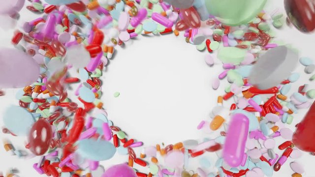 Falling Pills Forming Circular Space For Logo With Alpha Matte