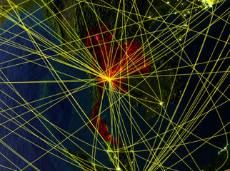 Fototapeta premium Thailand from space on model of planet Earth with networks. Detailed planet surface with city lights.