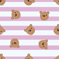 Seamless pattern bears on a striped pink background.