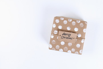 Christmas layout. Original packaging of diy gifts on a white background. New Year 2019, christmas, winter concept. Copy space, tov view, flat lay.