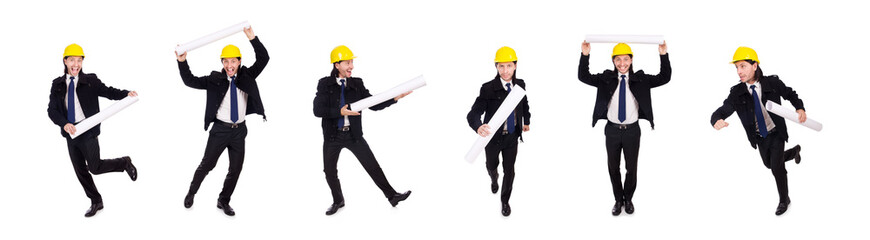 Young construction architect isolated on the white