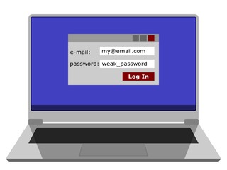 A laptop protected by an insecure weak password