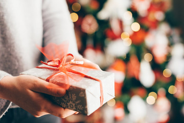 hands of trickle holding up a Christmas present