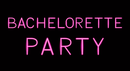 Bachelorette party hot pink realistic neon sign on black background. Hens party decoration. Girls night out. Wedding planning and preparation. Easy to edit vector template