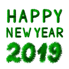 Fototapeta na wymiar Lettering Happy New Year 2018 made of fir branches. Fur or tinsel effect. Holidays vector illustration.