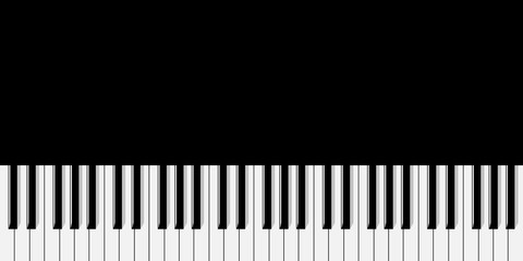 Top view of simplified flat monochrome piano keyboard on black background.