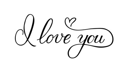 I love you calligraphy hand lettering with heart. Valentine’s day postcard. Romantic typography poster. Vector illustration.