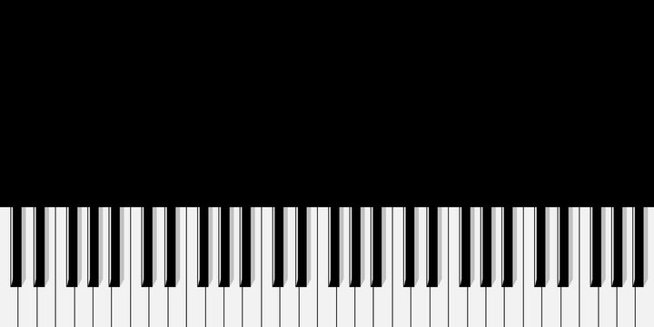 Top view of simplified flat monochrome piano keyboard on black background.