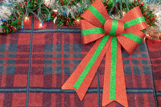 Christmas Backdrop With Giant Green And Red Bow