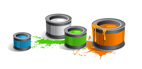 vector illustration of Cans of bright fluorescent paint and paint stains