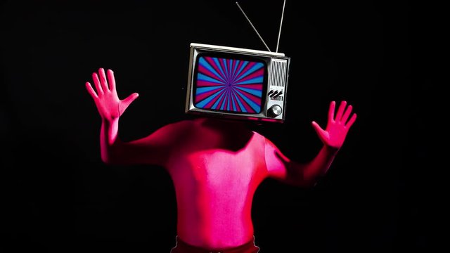 tv head man pink crazy hypnotic pattern