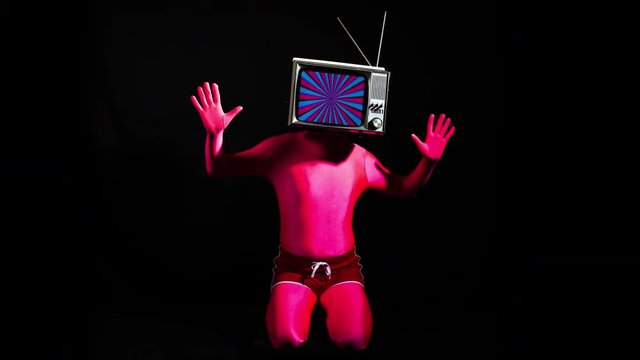 tv head man pink crazy hypnotic pattern