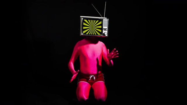 tv head man pink crazy hypnotic pattern