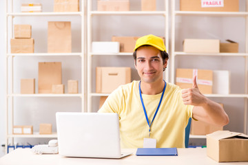 Handsome contractor working in box delivery relocation service 