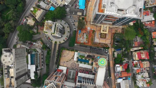 day time bangalore city downtown traffic street crossroad aerial topdown view 4k india