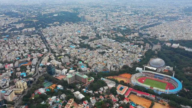 day time bangalore cityscape downtown high aerial panorama 4k india