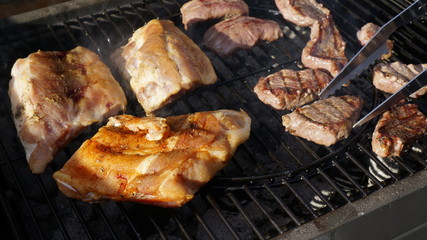 grilled pork ribs and marbled beef