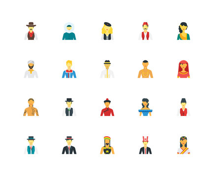 Simple Set of 20 Vector Icon. Contains such Icons as Tibetan, Panama, Indonesian, Turkish, Swiss, Eskimo, Mexican, Egyptian. Editable Stroke pixel perfect