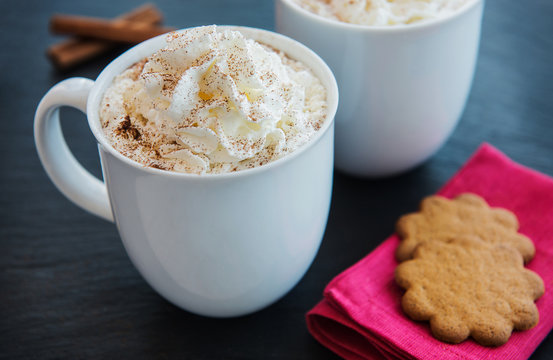 Hot Chocolate with whipped cream, cinnamon and gingerbread cookies