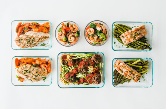 Meal Prep Containers Filled With Healthy Lunches