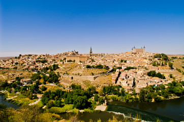 Fototapeta na wymiar Toledo is an ancient city on the hill of a plain area spreading to Castile-La Mancha in central Spain.