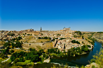 Fototapeta na wymiar Toledo is an ancient city on the hill of a plain area spreading to Castile-La Mancha in central Spain.