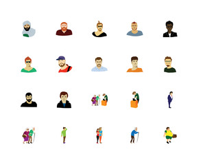 Set Of 20 icons such as Man face, lovers couple avatars character, Confused man standing, icon pack