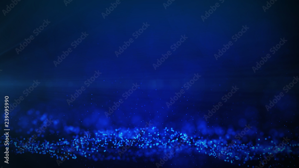Fototapete Blue particles abstract blurred glowing background computer generated graphics