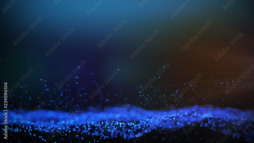 Fototapete blue particles abstract blurred glowing background computer generated graphics