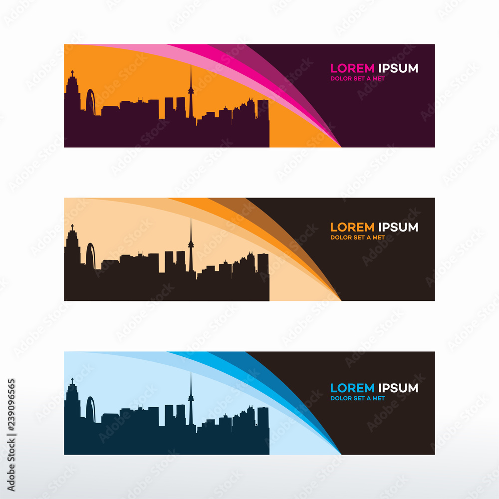 Wall mural horizontal web banner with city skyline background vector