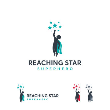Reaching Star Logo designs concept vector, Kids Reaching Dreams, Kids Hero logo