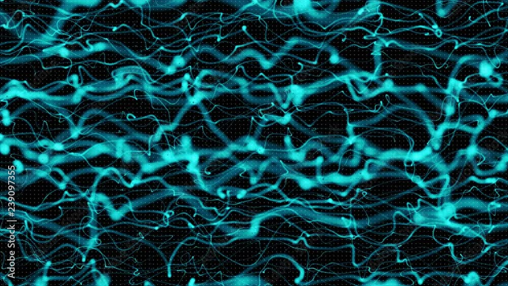 Wall mural blue ripple wave particles in dynamic motion. abstract science, technology and engineering motion ba