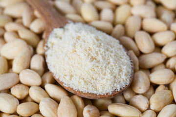 almond flour in a wooden spoon