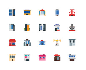 Set Of 20 icons such as Building, Shop, House, icon pack