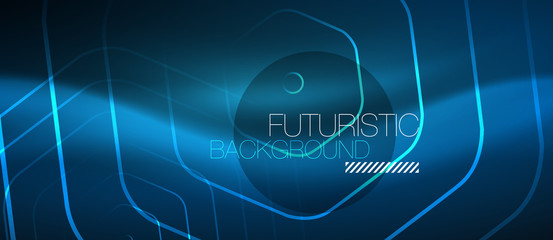 Neon glowing lines, magic energy space blue light concept, abstract background wallpaper design